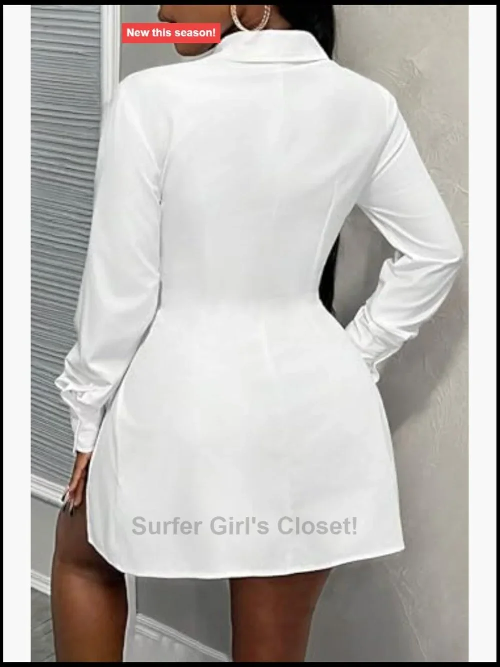 Women's Casual Button Down Shirt Dress Long Sleeve V Neck Side Slit Mini Dress